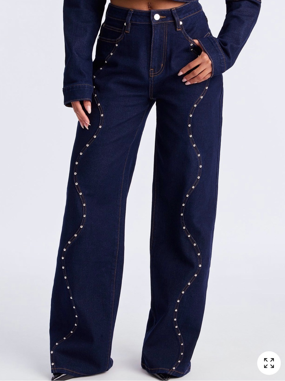 Fashion Nova Dark Indigo Women’s Denim Jeans with Stud Accents